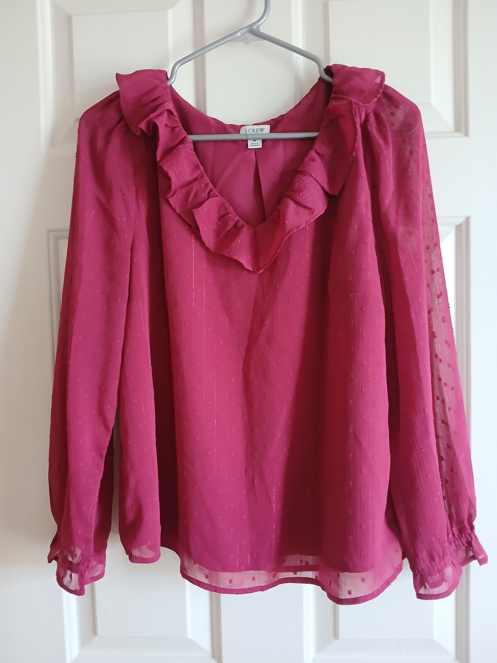 J. Crew Women's Ruffle V-Neck Blouse in Raspberry